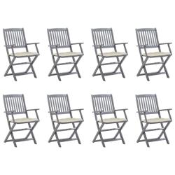 Chaises pliables d'ext&eacute;rieur lot de 8 et coussins Bois d'acacia