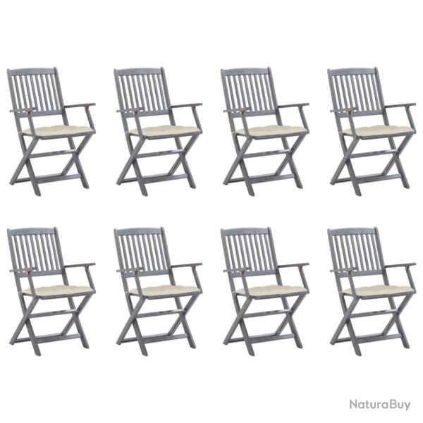 Chaises pliables d'extrieur lot de 8 et coussins Bois d'acacia