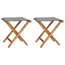Chaises pliables lot de 2 Bois teck solide et tissu Gris fonc&eacute;