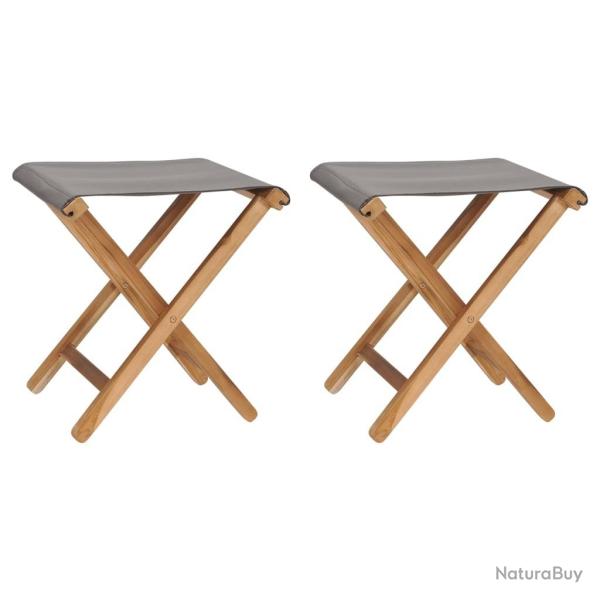 Chaises pliables lot de 2 Bois teck solide et tissu Gris fonc�
