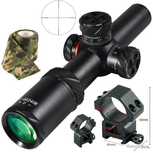 Lunette de vise en verre HD pour la chasse 1-6x24IR--20mm-*  -PAIEMENT 3/4 FOIS !!!