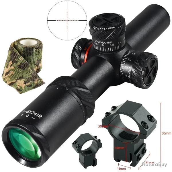Lunette de vise en verre HD pour la chasse 1-6x24IR--11mm-*  -PAIEMENT 3/4 FOIS !!!