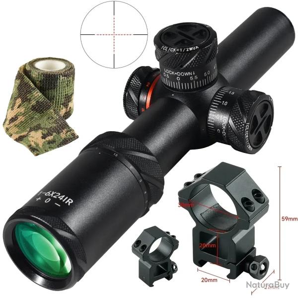 Lunette de vise en verre HD pour la chasse 1-6x24IR---20mm Tall*  -PAIEMENT 3/4 FOIS !!!