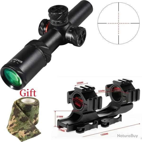 Lunette de vise en verre HD pour la chasse 1-6x24IR---LD3002  -PAIEMENT 3/4 FOIS !!!