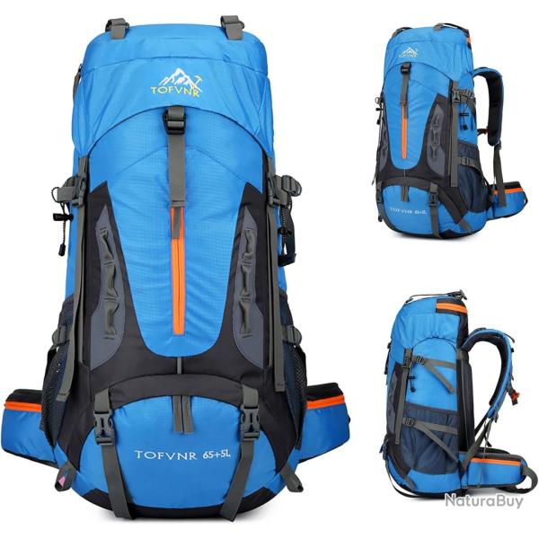 Sac � Dos Randonn�e 70L Nylon L�ger & Imperm�able Trekking, Camping, Escalade, Voyage Bleu