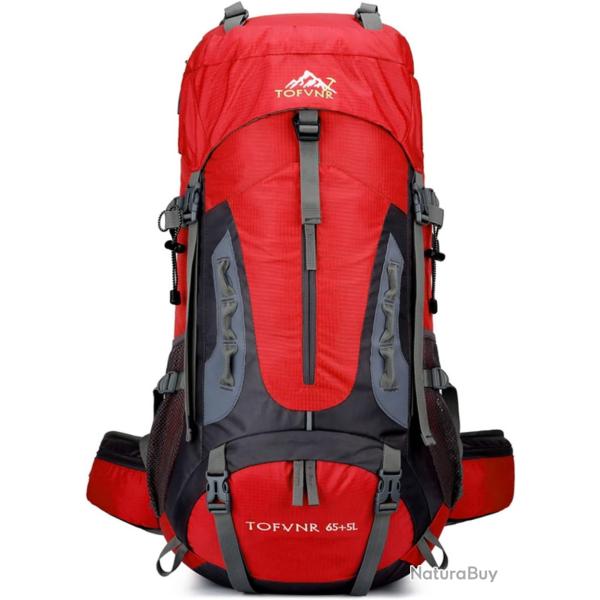 Sac � Dos Randonn�e 70L Nylon L�ger & Imperm�able Trekking, Camping, Escalade, Voyage Rouge