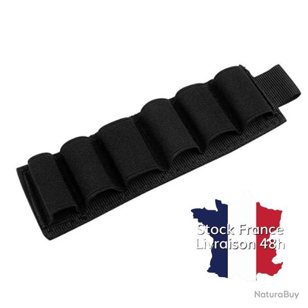 Cartouchi�re de crosse calibre 12 � scratch velcro 6 cartouches - Noir - Stock France