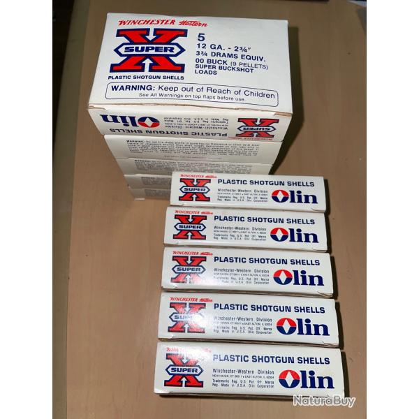 Chevrotines Winchester Super X 9 Pellets Calibre 12 Lot 10 boites de 5