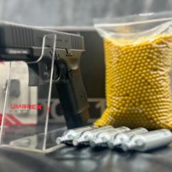 PACK LASER PR&Ecirc;T A TIRER PISTOLET GLOCK 19 GEN5 MOS BBS 6MM CO2 1J BLACK AVEC 4 INTERFACES