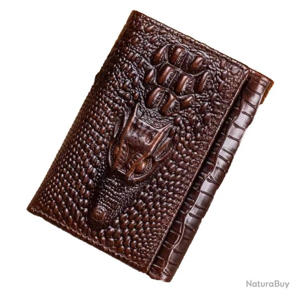 Portefeuille Homme en Cuir V�ritable - Motif Crocodile Style Vintage Caf�