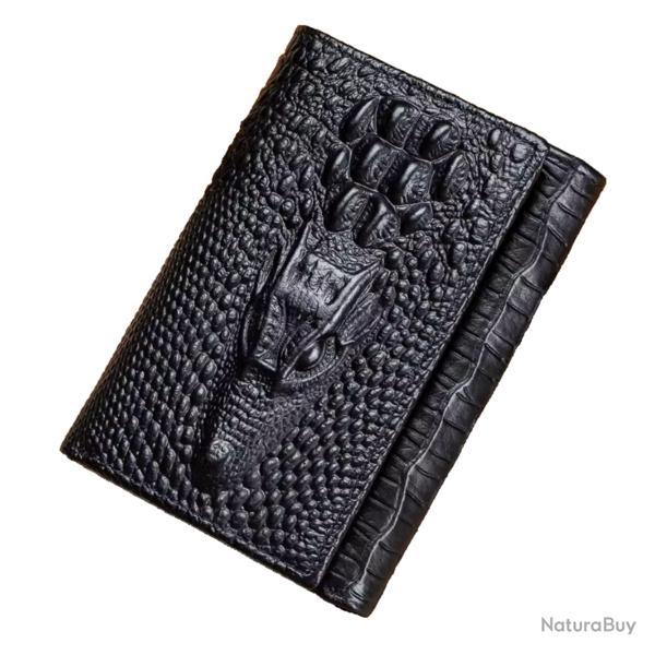 Portefeuille Homme en Cuir V�ritable - Motif Crocodile Style Vintage Noir