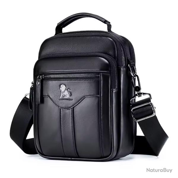 Sac � Bandouli�re en Cuir V�ritable Sacoche �l�gante & Pratique pour Homme Noir