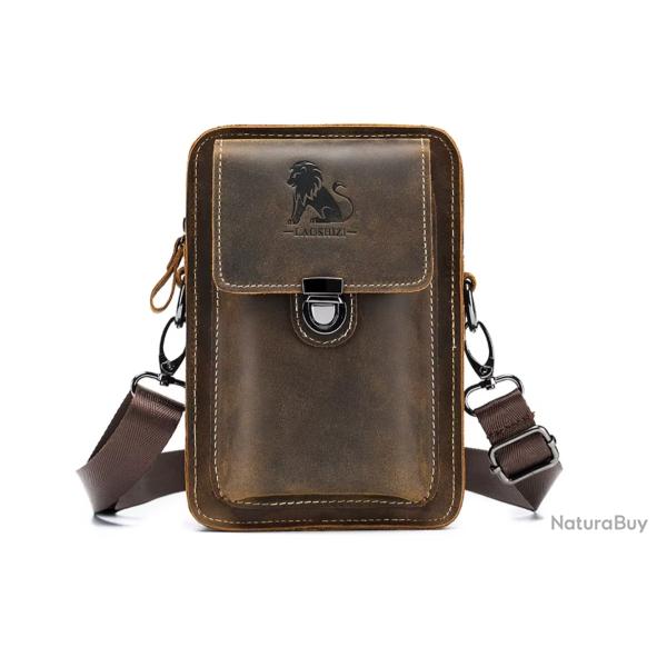 Sac de Taille en Cuir V�ritable - Style r�tro Rangement Pratique Marron