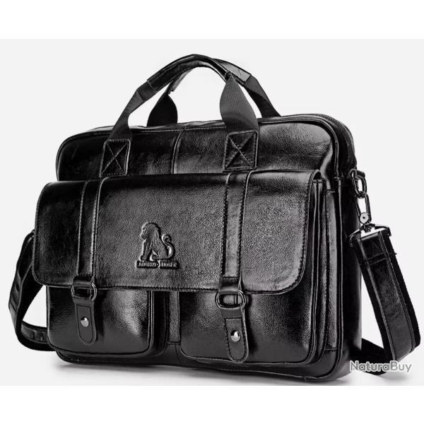 Porte-documents Sacoche en Cuir V�ritable - �l�gance et Fonctionnalit� pour Homme Noir