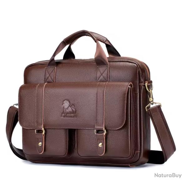 Porte-documents Sacoche en Cuir V�ritable - �l�gance et Fonctionnalit� pour Homme Marron