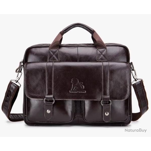 Porte-documents Sacoche en Cuir V�ritable - �l�gance et Fonctionnalit� pour Homme Caf�