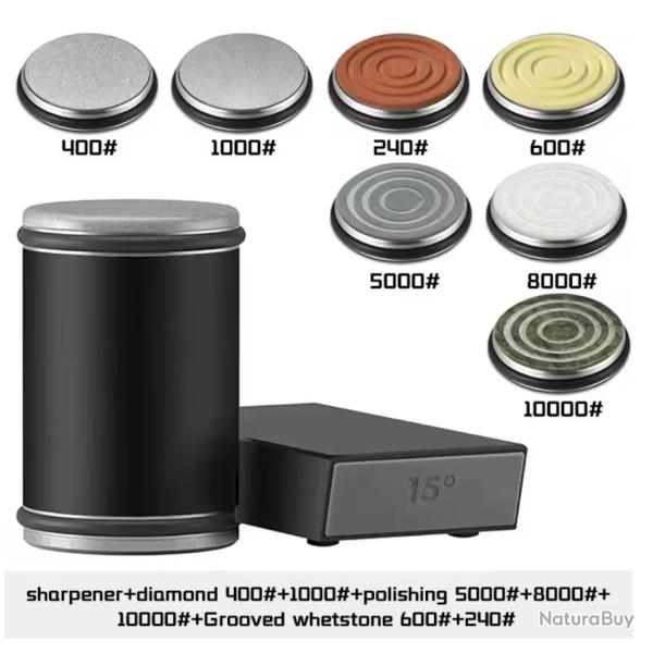Affteur de couteau Noir (Grain 400/1000) + disque d'morfilage (240/600/1000/5000/8000/10000) (2)