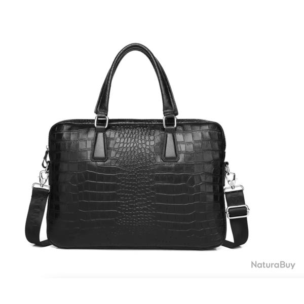 Sac � Bandouli�re en Cuir V�ritable Homme Motif Crocodile �l�gant Noir