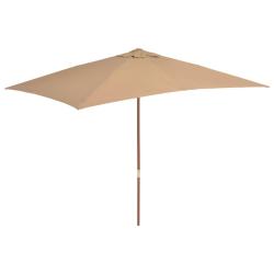 Parasol d'ext&eacute;rieur avec m&acirc;t en bois 200 x 300 cm taupe