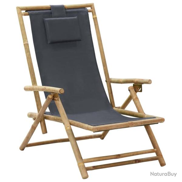 Chaise de relaxation inclinable Gris fonc� Bambou et tissu