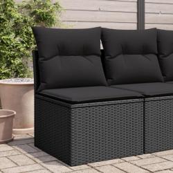 Chaise de jardin sans accoudoirs avec coussins en polyrotin noir