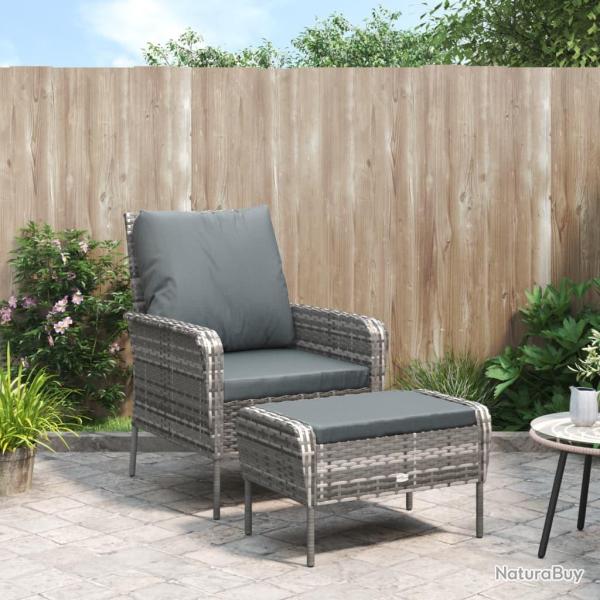Chaise de jardin avec tabouret gris r�sine tress�e
