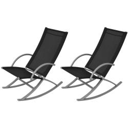 Chaises &agrave; bascule de jardin lot de 2 Acier et textil&egrave;ne Noir