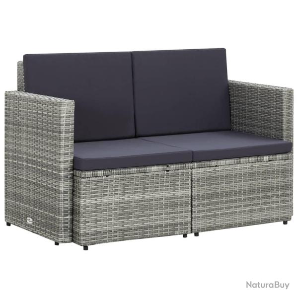 Canap� de jardin � 2 places avec coussins Gris R�sine tress�e