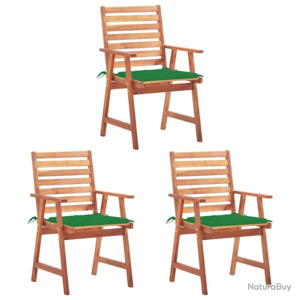 Chaises � manger d'ext�rieur lot de 3 et coussins Acacia massif
