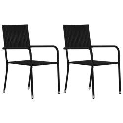 Chaise &agrave; d&icirc;ner de jardin empilable lot de 2 noir r&eacute;sine tress&eacute;e