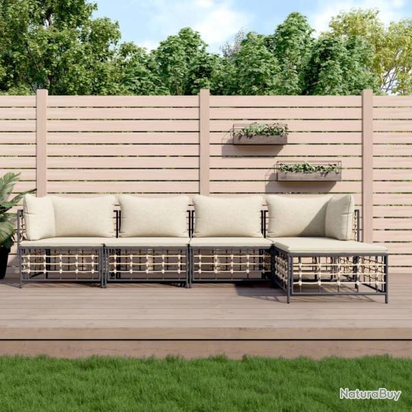 Salon de jardin 5 pcs avec coussins anthracite rsine tresse