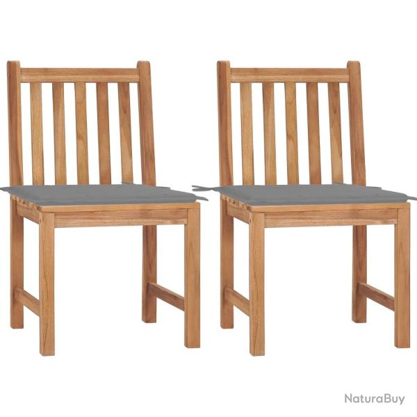 Chaises de jardin lot de 2 avec coussins Bois de teck massif