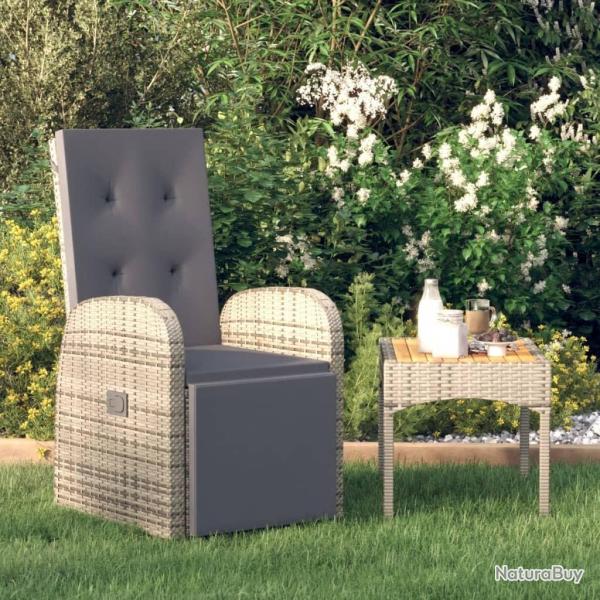 Chaise inclinable de jardin et coussin R�sine tress�e Gris