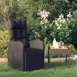 Chaise inclinable de jardin et coussin R&eacute;sine tress&eacute;e Noir