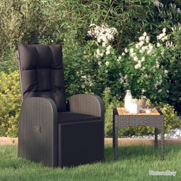 Chaise inclinable de jardin et coussin R�sine tress�e Noir