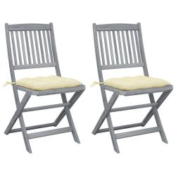 Chaises pliables d'ext&eacute;rieur lot de 2 et coussins Bois d'acacia