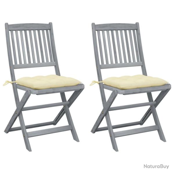 Chaises pliables d'extrieur lot de 2 et coussins Bois d'acacia