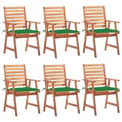 Chaises &agrave; manger d'ext&eacute;rieur lot de 6 et coussins Acacia massif
