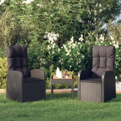 Chaise inclinable de jardin 2pc et coussins R&eacute;sine tress&eacute;e Noir