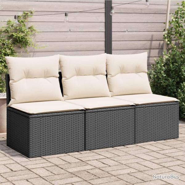 Canap� de jardin avec coussins 3 places noir r�sine tress�e