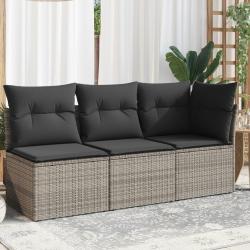 Canap&eacute; de jardin avec coussins 3 places gris r&eacute;sine tress&eacute;e