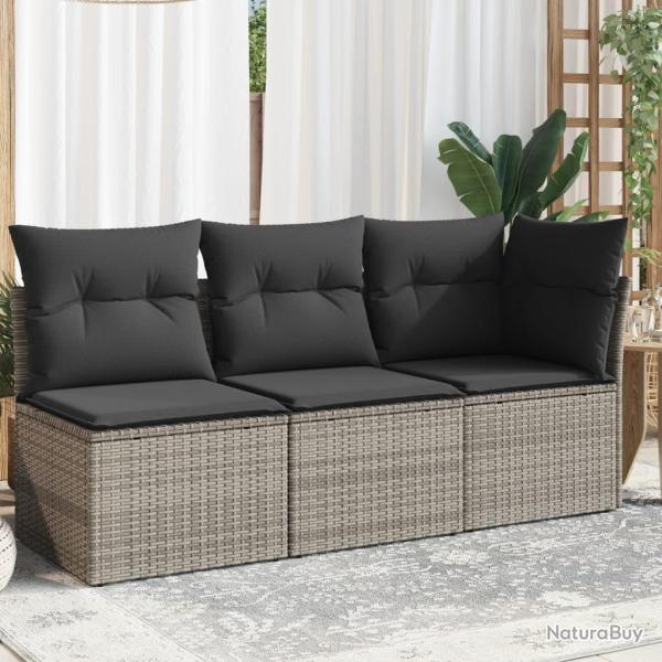 Canap� de jardin avec coussins 3 places gris r�sine tress�e