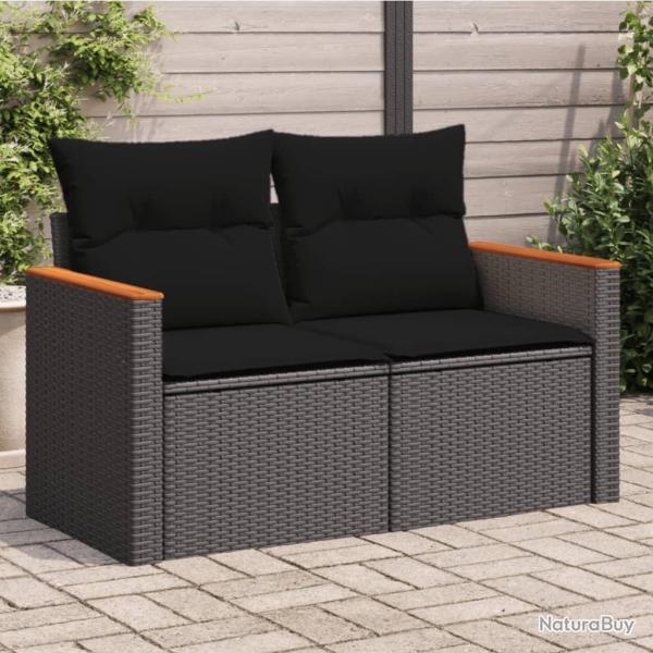 Canap� de jardin avec coussins 2 places noir r�sine tress�e
