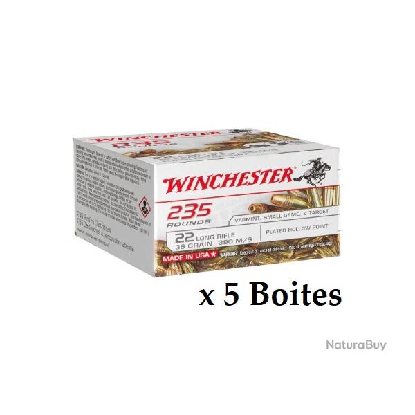 5 Boites de 235 munitions Winchester 22LR Super X 36gr