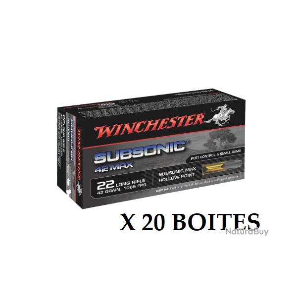 1000 Munitions Calibre 22 LR Winchester Subsonic Max 42gr