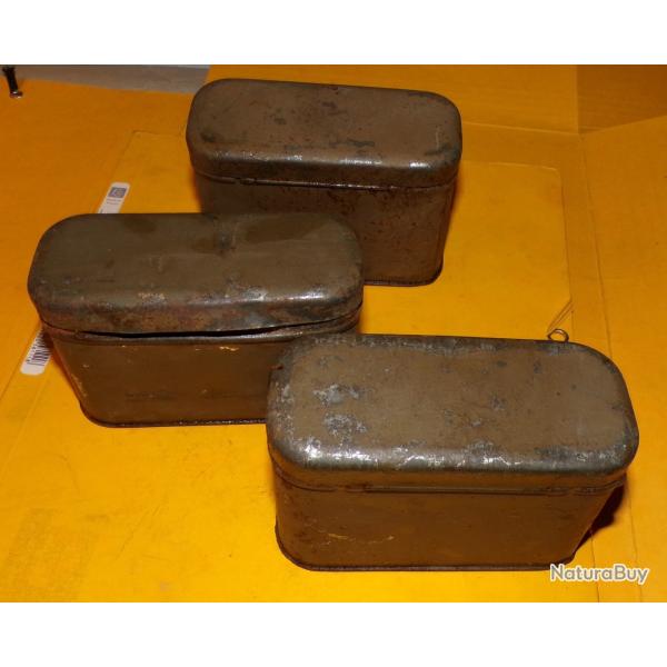 LOT DE 3 BOITES KAKI EN METAL POUR LUNETTE PLIANTE DES CHASSEURS ALPINS DE L'ARMEE FRANCAISE   , ETA