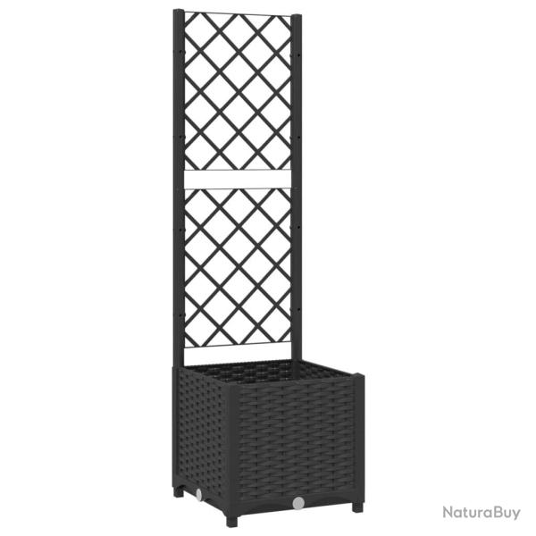Jardini�re bac lit sur�lev� plantes fleurs terrasse jardin avec treillis 40 x 40 x 136 cm PP noir 0