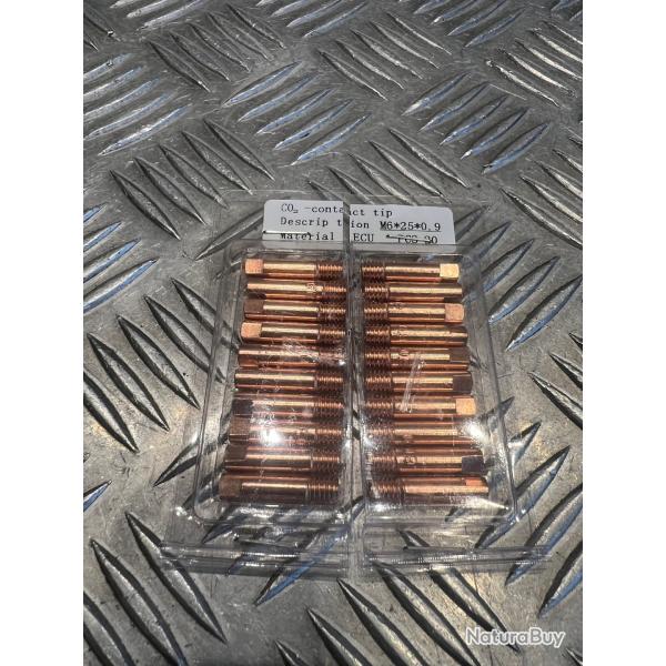 Kit 20 buse gaz de soudage torche souder mag mig pointe de contact  M6 x 25  x 0,9mm ou 1 mm