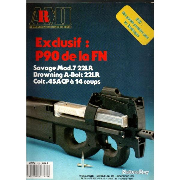 revue ami/armi 103 beretta 682 super sport, browning a bolt 22lr, fn p90, lugers portugais 4, savage