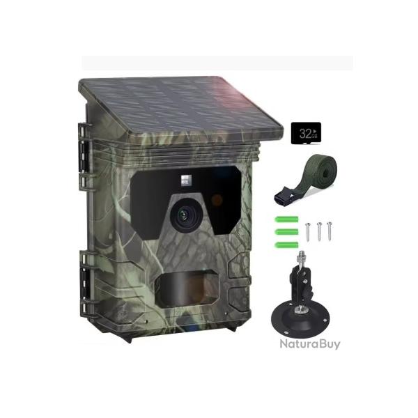 Cam�ra De Chasse Solaire Vision Nocturne 50mp 4K 32GO 0.3s Activ�e Par Mouvement Etanche Photo Vid�o